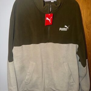 PUMA Men's Zip-Up Sweater - Olive and Cream